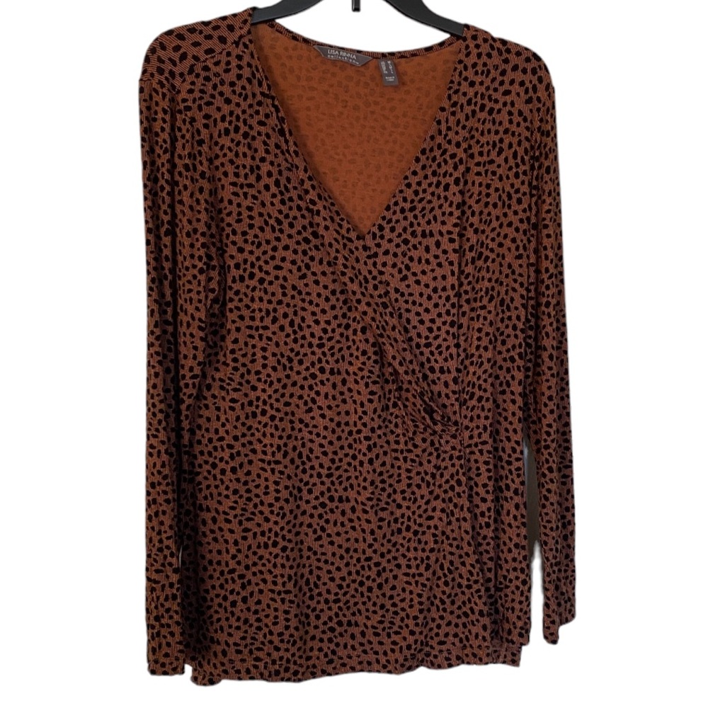 Lisa Rinna Collection Women's Top Sz M Printed V-Neck Brown A370178